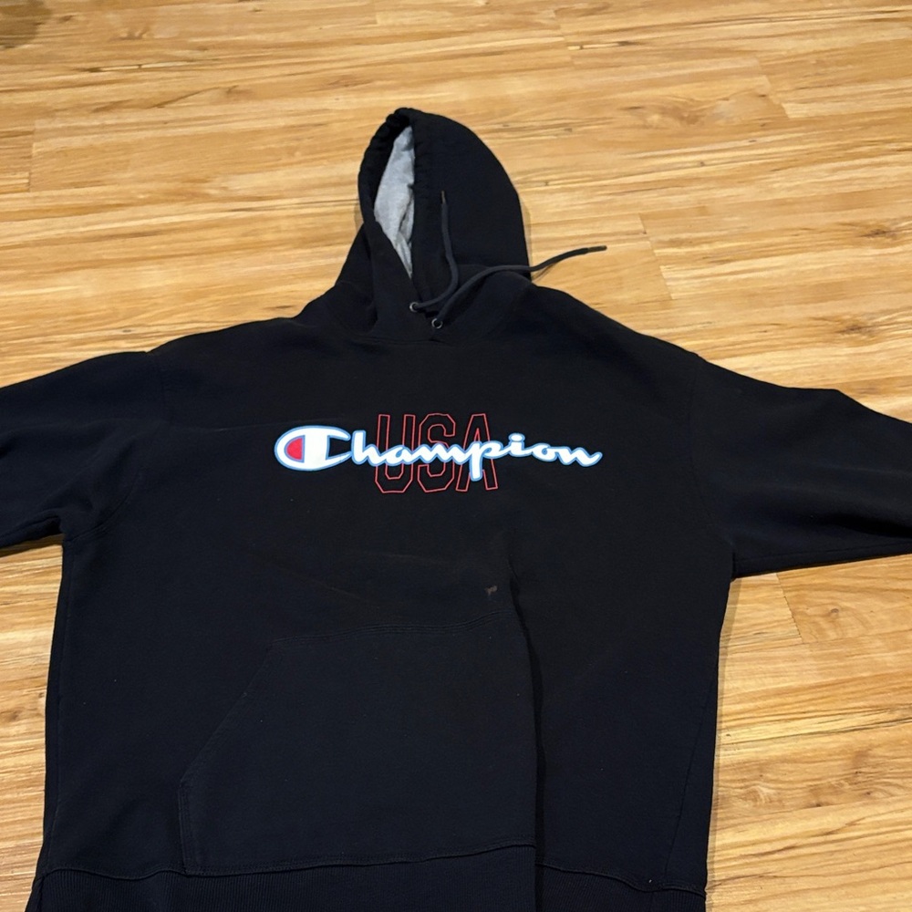 Champion Black Hoodie with USA Graphic
